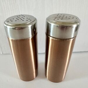 Vintage Copper and Stainless Steel Tall Salt and Pepper Shaker Set MCM 5"